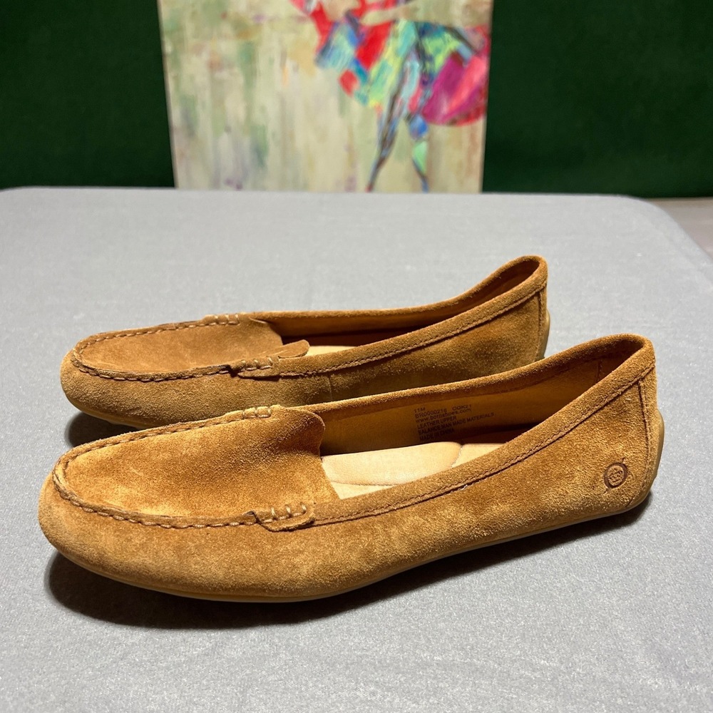 Born Womens Cognac Suede Driving Loafers BR0000216 Brown Slip On Flats Size 11M